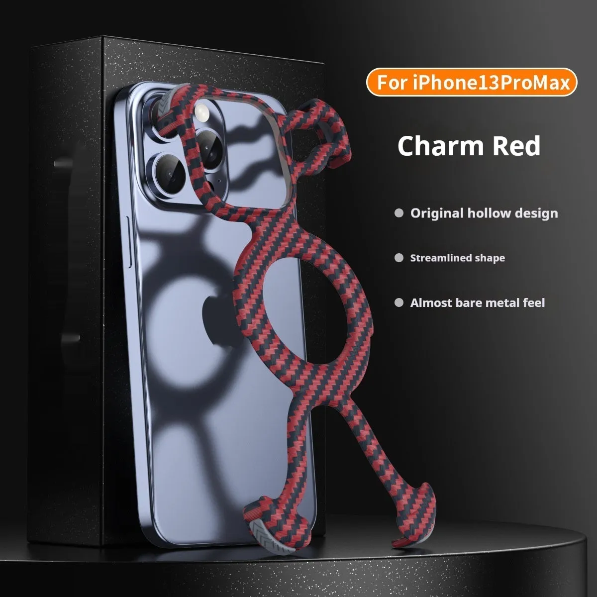Carbon fibre grain magnetic phone case for iPhone with frameless hollow back and electroplated finish