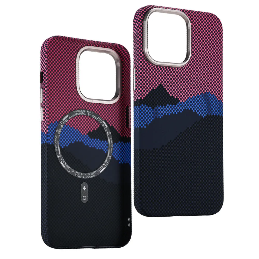 Kevlar magnetic carbon fiber texture hard PC phone case for iPhone in black with frosted finish