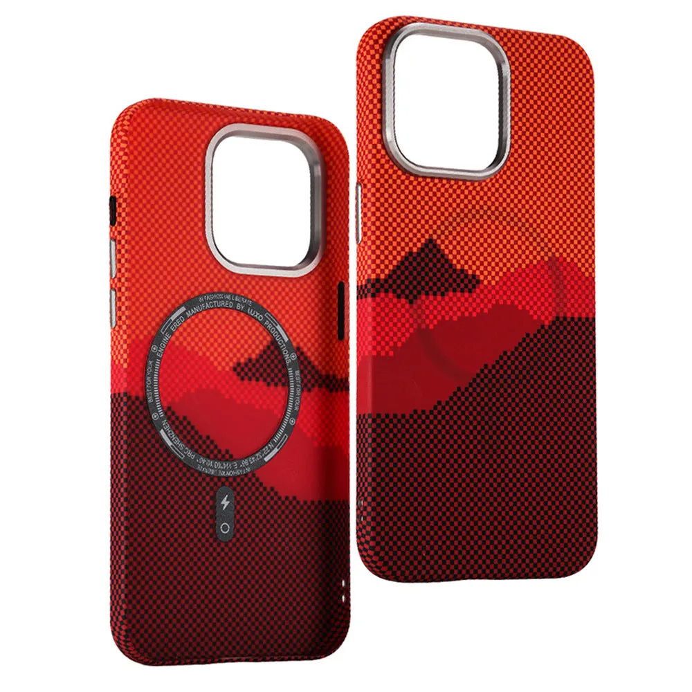 Kevlar magnetic carbon fiber texture hard PC phone case for iPhone in black with frosted finish