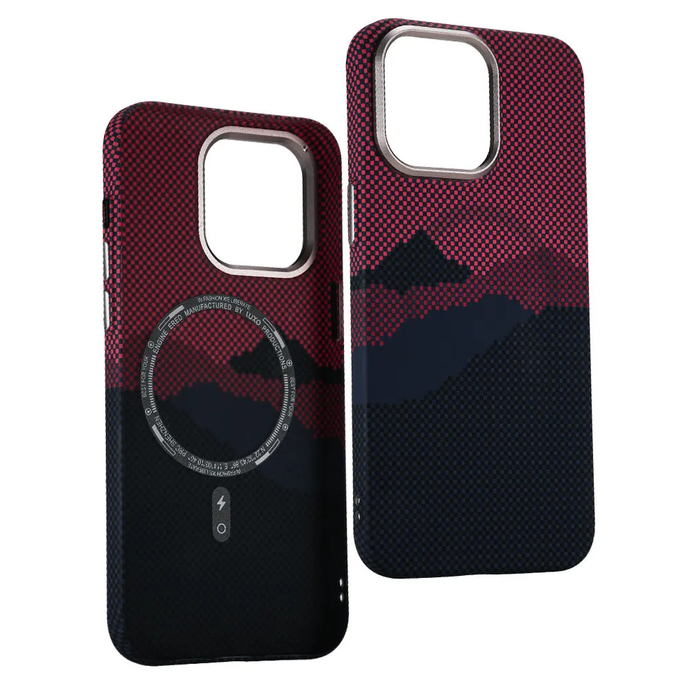 Kevlar magnetic carbon fiber texture hard PC phone case for iPhone in black with frosted finish