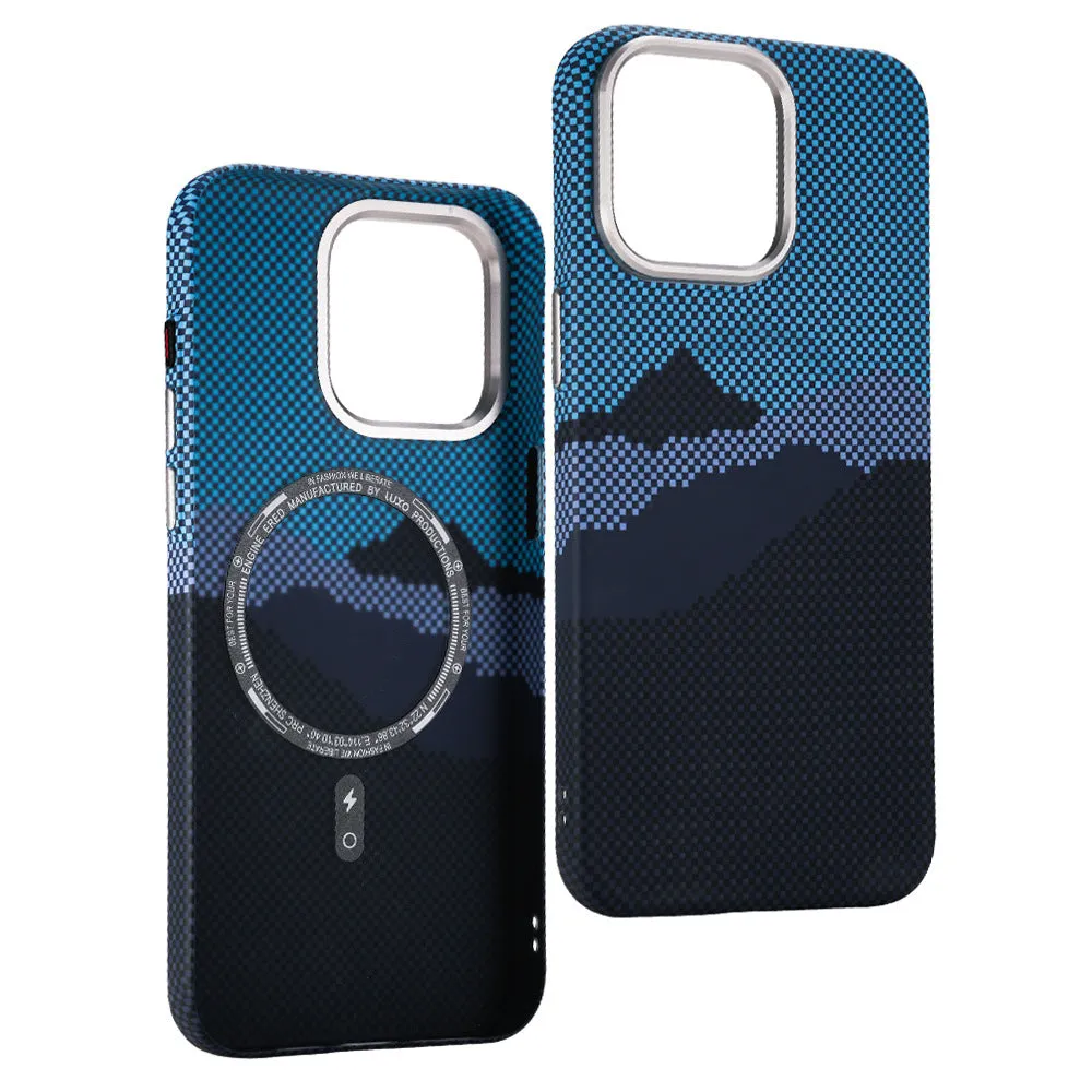 Kevlar magnetic carbon fiber texture hard PC phone case for iPhone in black with frosted finish