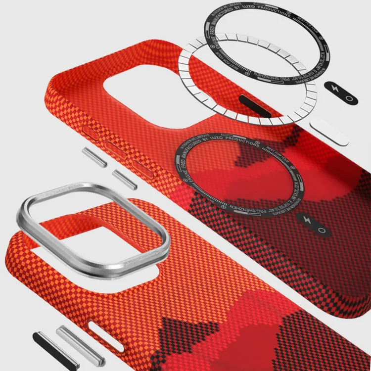 Kevlar magnetic carbon fiber texture hard PC phone case for iPhone in black with frosted finish