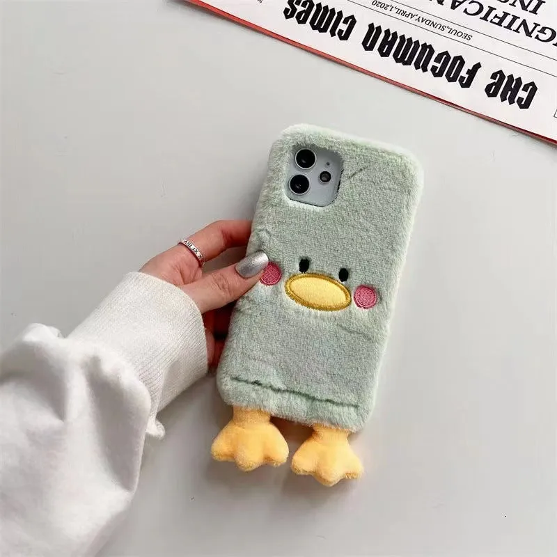 Plush TPU duck phone case for Apple iPhone 15 Pro in satchel duck design with Japanese and Korean style back cover