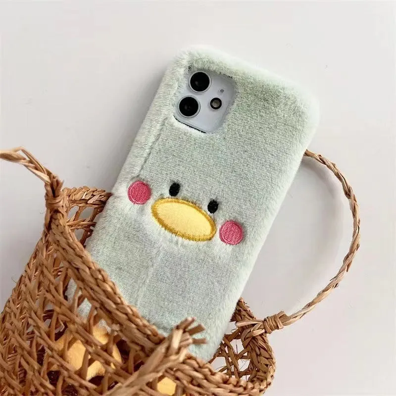 Plush TPU duck phone case for Apple iPhone 15 Pro in satchel duck design with Japanese and Korean style back cover