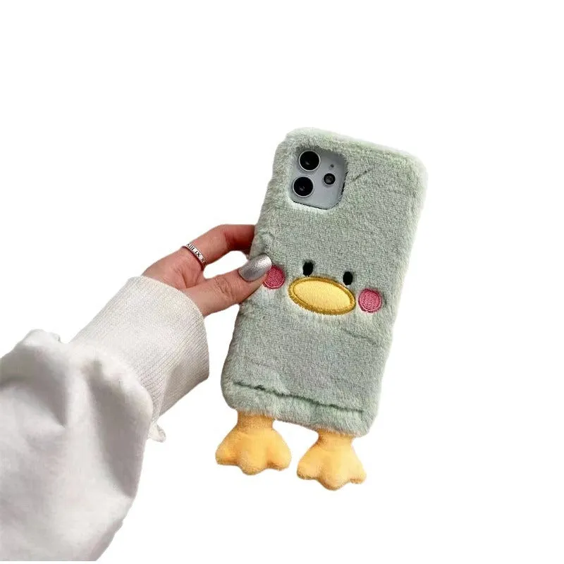 Plush TPU duck phone case for Apple iPhone 15 Pro in satchel duck design with Japanese and Korean style back cover