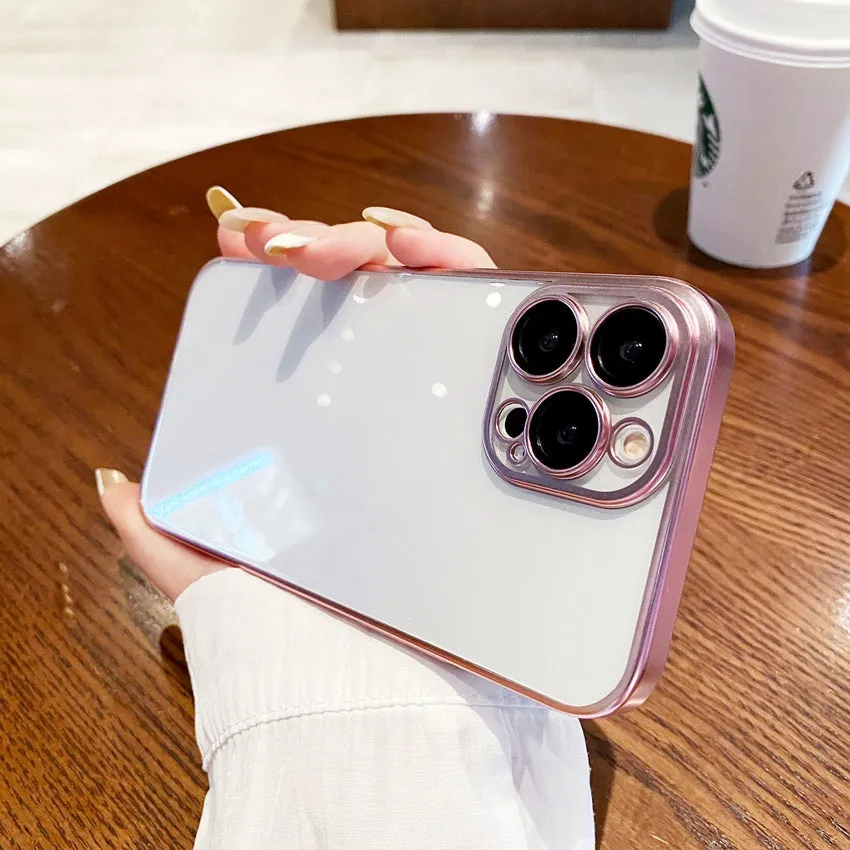Electroplated frosted edge PC phone case in original machine gray for iPhone, showing all-inclusive back and side coverage