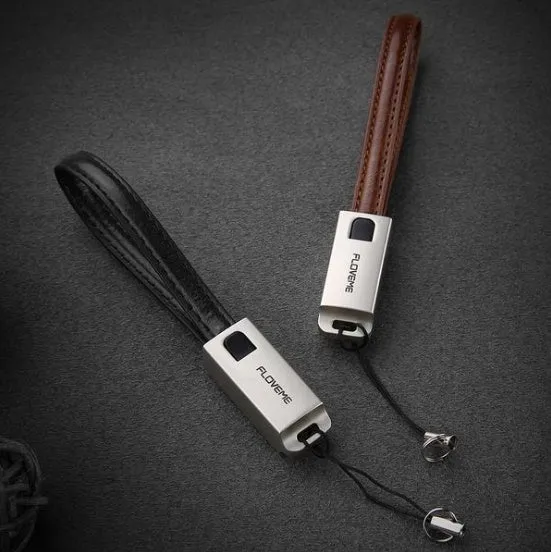 20cm leather USB-C to Lightning charging cable for iPhone in black, brown, or red colours