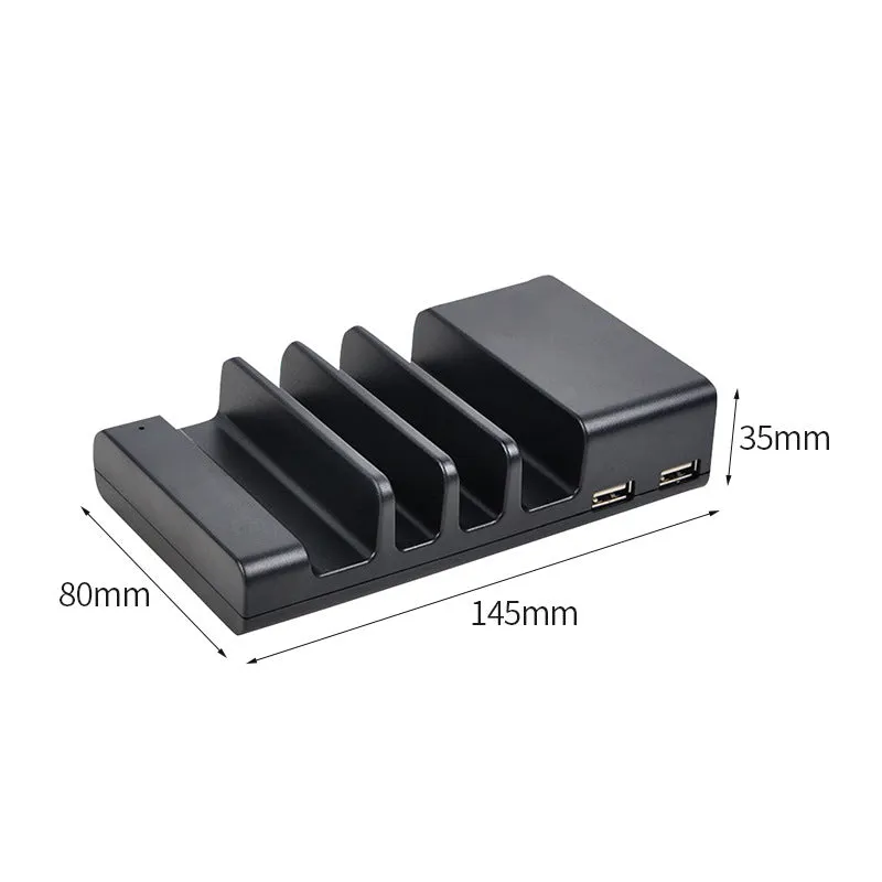 Black plastic Smart universal phone desktop fast charger with USB interface on white background