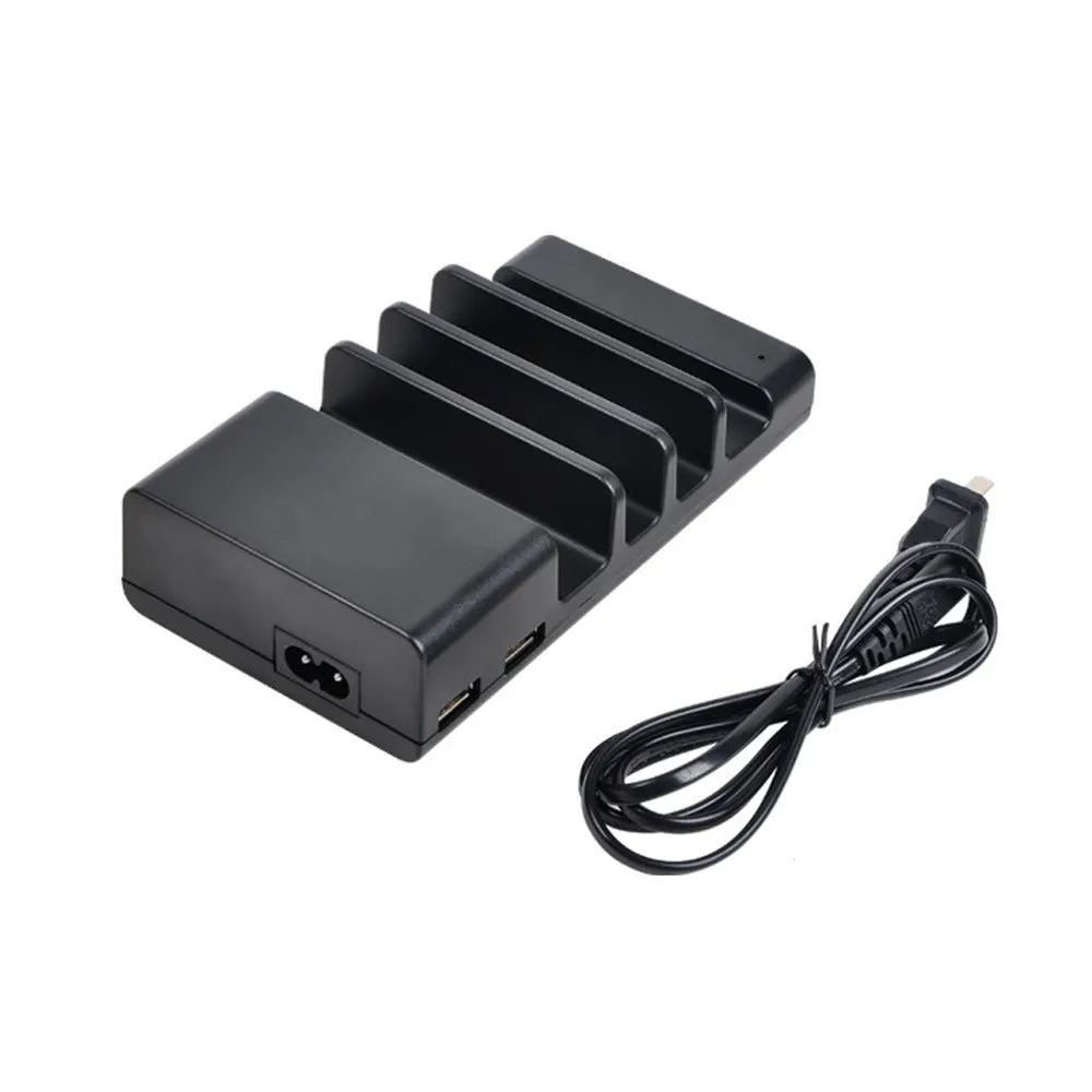 Black plastic Smart universal phone desktop fast charger with USB interface on white background