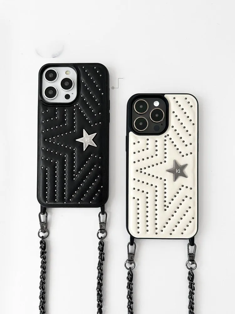 Rivet Crossbody High Sense Phone Case Anti-Fall Leather Protective Cover for iPhone 15 15 Plus 15 Pro 15 Pro Max 14 Pro Max 14 Pro 14 Plus 14 13 Pro Max 13 Pro 13 12 Pro Max 12 Pro 12 11 11 Pro Max Black Milk Apricot