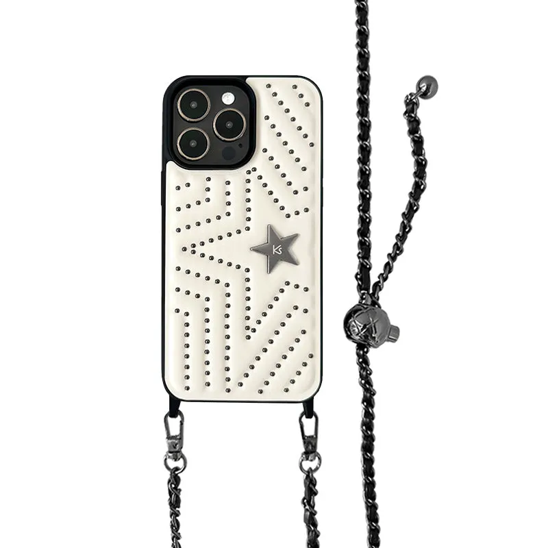Rivet Crossbody High Sense Phone Case Anti-Fall Leather Protective Cover for iPhone 15 15 Plus 15 Pro 15 Pro Max 14 Pro Max 14 Pro 14 Plus 14 13 Pro Max 13 Pro 13 12 Pro Max 12 Pro 12 11 11 Pro Max Black Milk Apricot