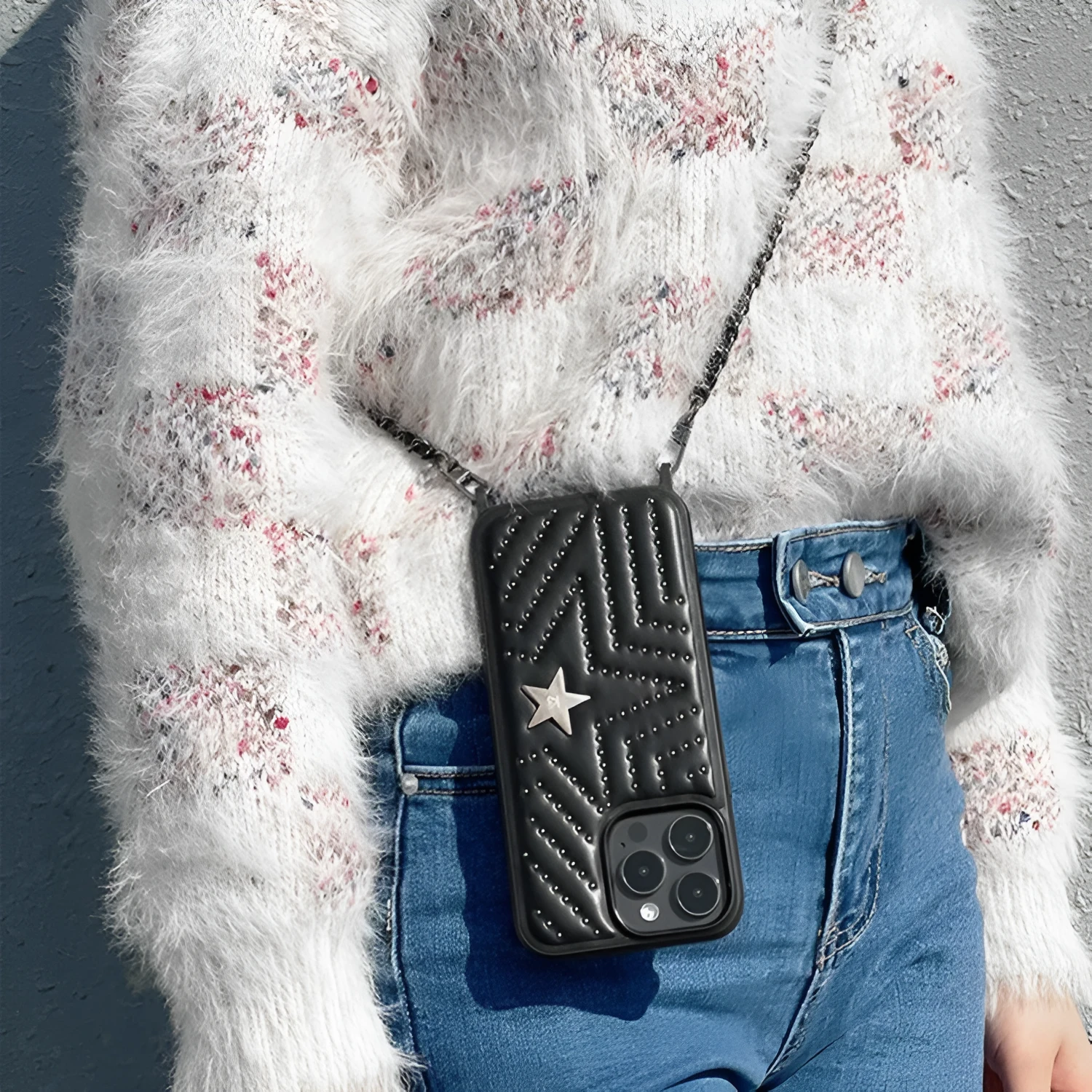 Rivet Crossbody High Sense Phone Case Anti-Fall Leather Protective Cover for iPhone 15 15 Plus 15 Pro 15 Pro Max 14 Pro Max 14 Pro 14 Plus 14 13 Pro Max 13 Pro 13 12 Pro Max 12 Pro 12 11 11 Pro Max Black Milk Apricot