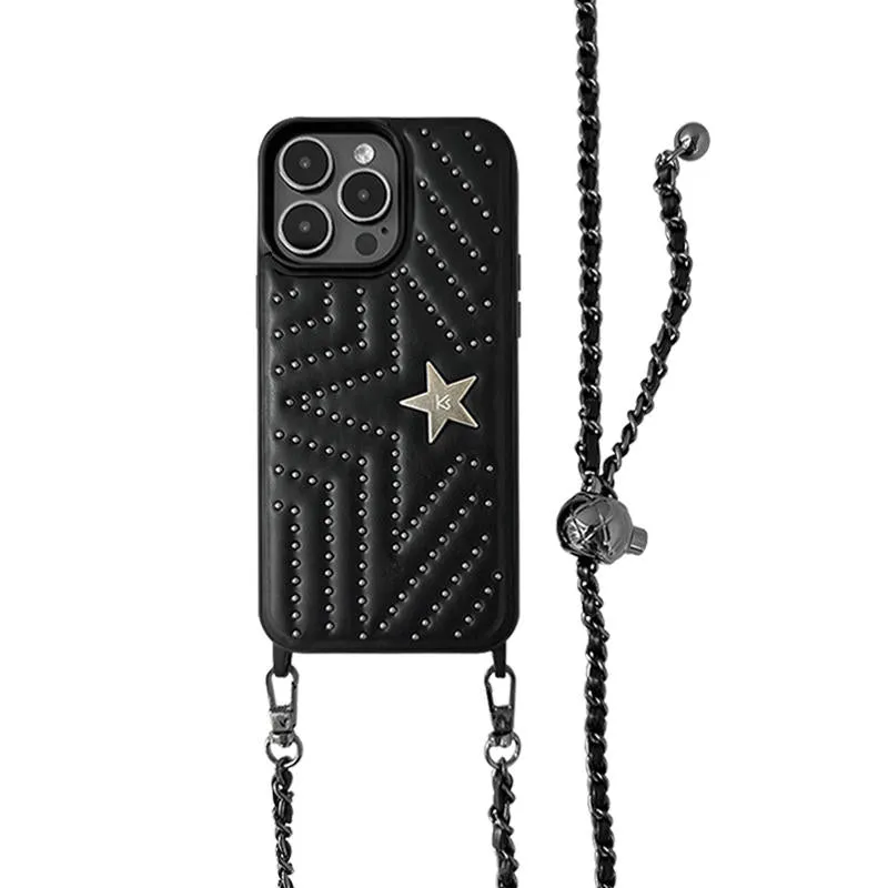 Rivet Crossbody High Sense Phone Case Anti-Fall Leather Protective Cover for iPhone 15 15 Plus 15 Pro 15 Pro Max 14 Pro Max 14 Pro 14 Plus 14 13 Pro Max 13 Pro 13 12 Pro Max 12 Pro 12 11 11 Pro Max Black Milk Apricot
