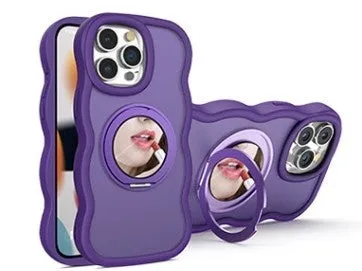 Dirt-resistant magnetic phone case with mirror and bracket in black for iPhone