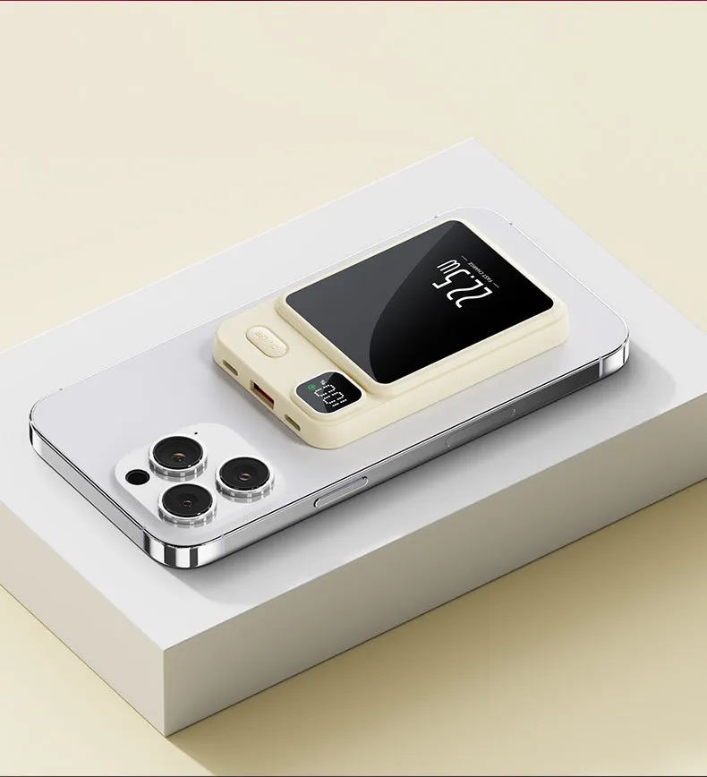 Lightweight PVC magnetic wireless 22W fast charge power bank 10000mAh with power percentage display in white