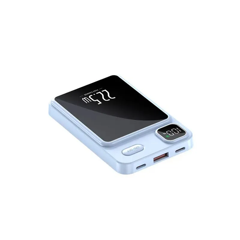 Lightweight PVC magnetic wireless 22W fast charge power bank 10000mAh with power percentage display in white