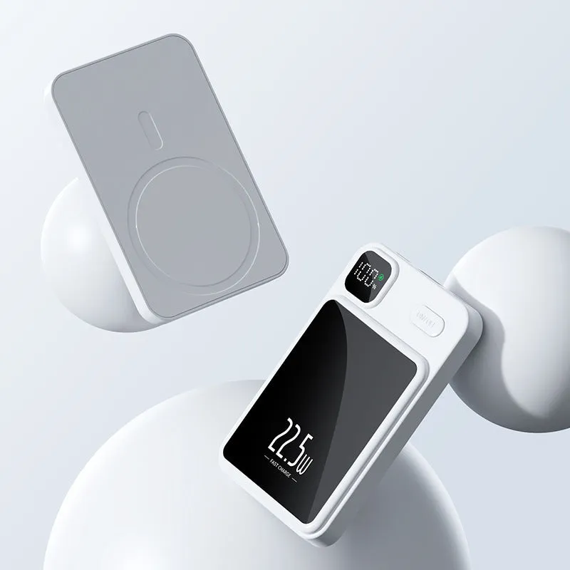 Lightweight PVC magnetic wireless 22W fast charge power bank 10000mAh with power percentage display in white