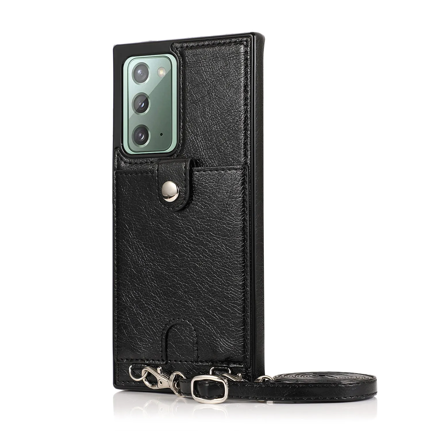 Fashion shoulder cross lanyard phone case for Samsung Note20 Ultra in flip business style imitation leather black
