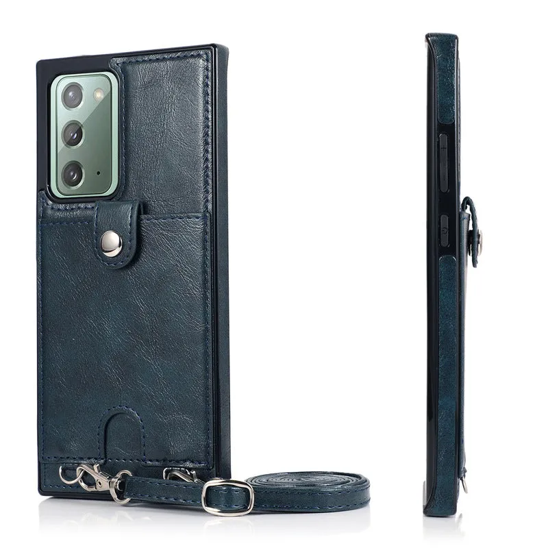 Fashion shoulder cross lanyard phone case for Samsung Note20 Ultra in flip business style imitation leather black
