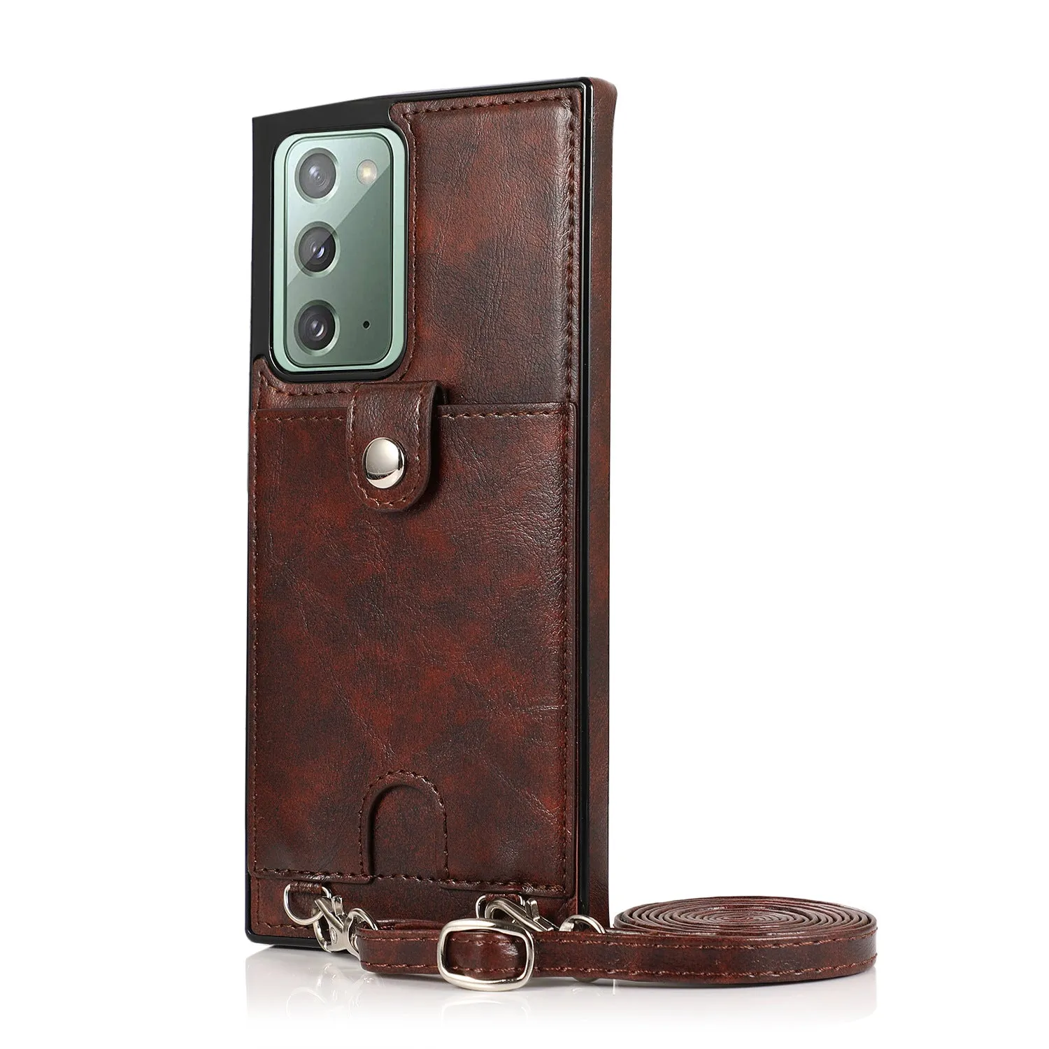 Fashion shoulder cross lanyard phone case for Samsung Note20 Ultra in flip business style imitation leather black