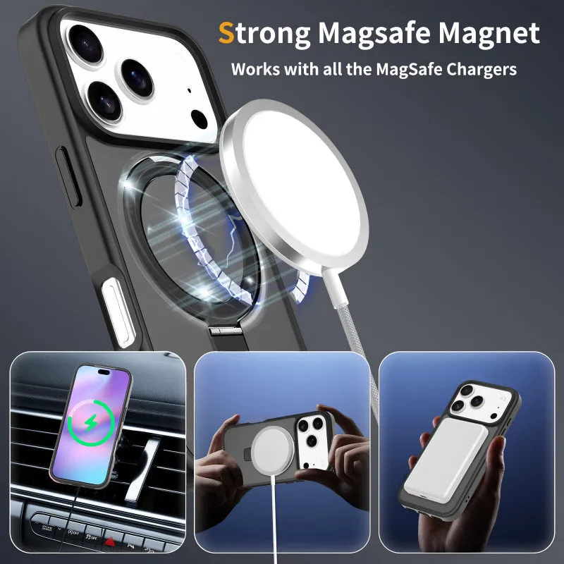 Magnetic drop-resistant phone case for iPhone 17 series with invisible bracket, black colour, TPU PC material