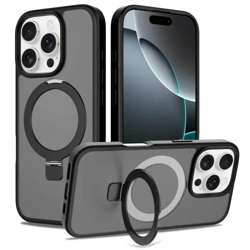 Magnetic drop-resistant phone case for iPhone 17 series with invisible bracket, black colour, TPU PC material