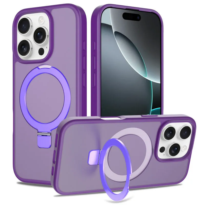 Magnetic drop-resistant phone case for iPhone 17 series with invisible bracket, black colour, TPU PC material