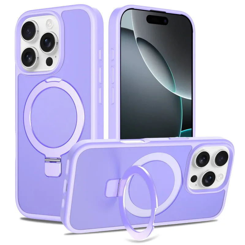Magnetic drop-resistant phone case for iPhone 17 series with invisible bracket, black colour, TPU PC material