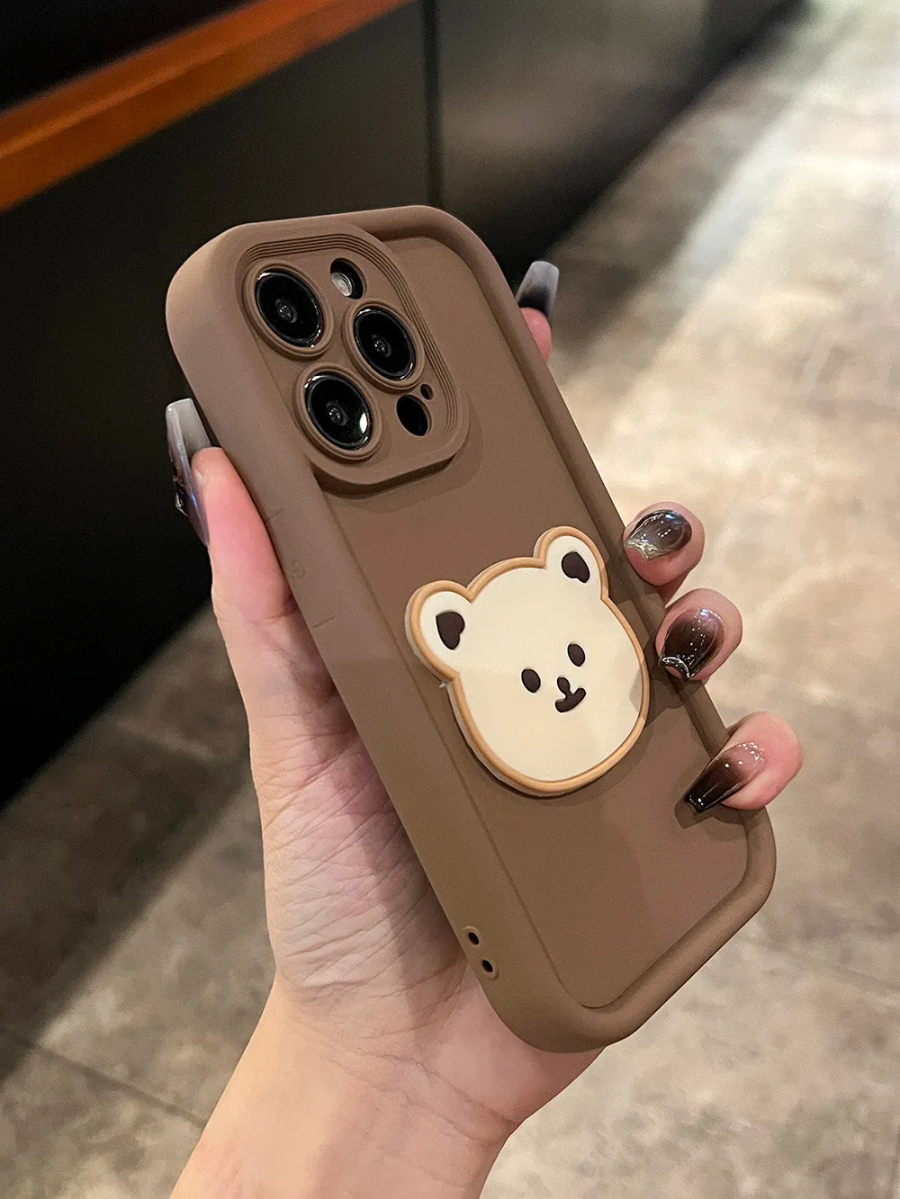 Khaki coffee cartoon bear soft silicone phone protector for Apple iPhone