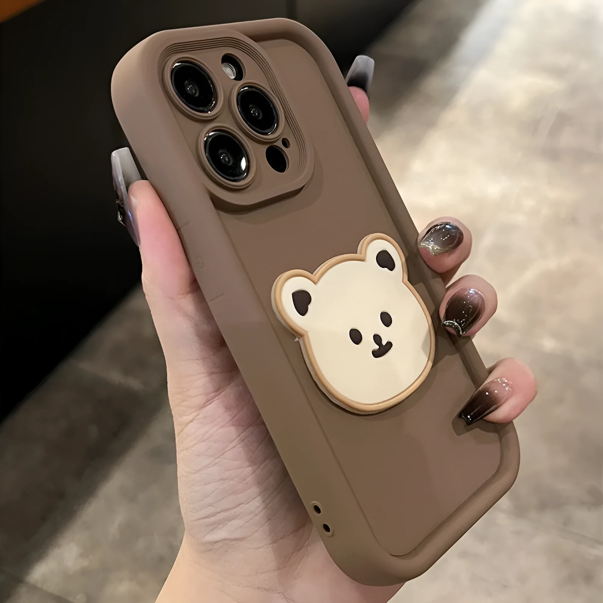 Khaki coffee cartoon bear soft silicone phone protector for Apple iPhone
