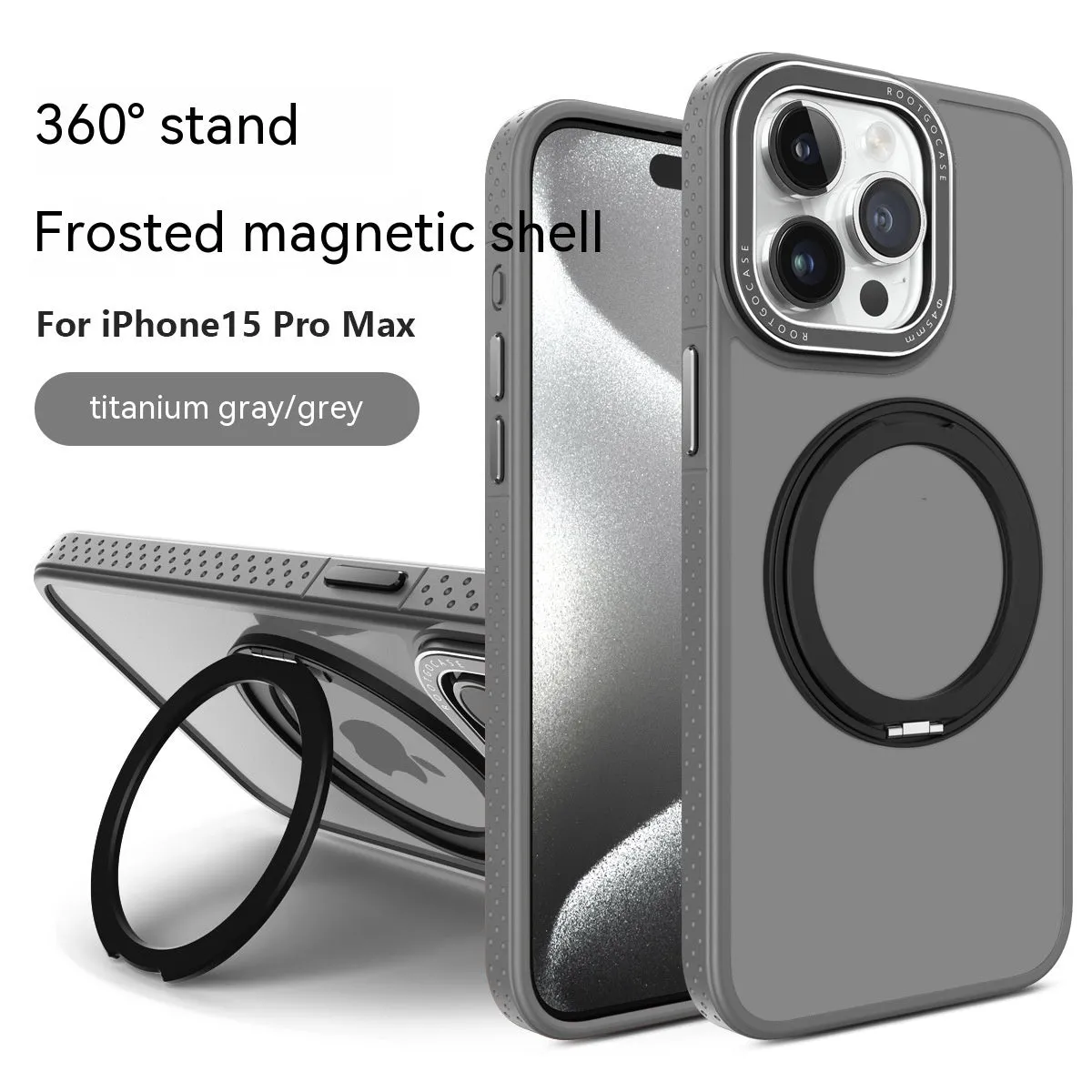 Rotary magnetic invisible bracket phone case for iPhone, silicone shockproof cover in black