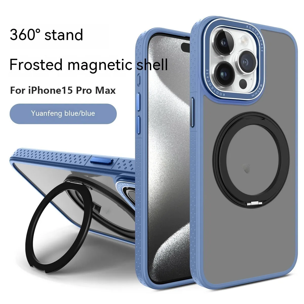 Rotary magnetic invisible bracket phone case for iPhone, silicone shockproof cover in black