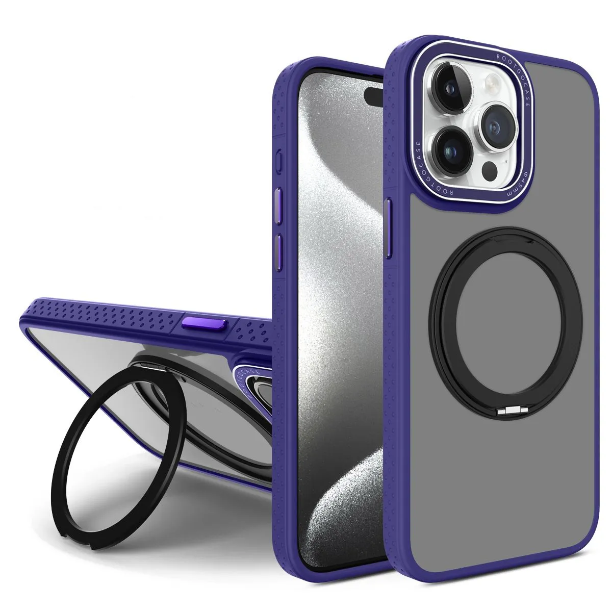 Rotary magnetic invisible bracket phone case for iPhone, silicone shockproof cover in black