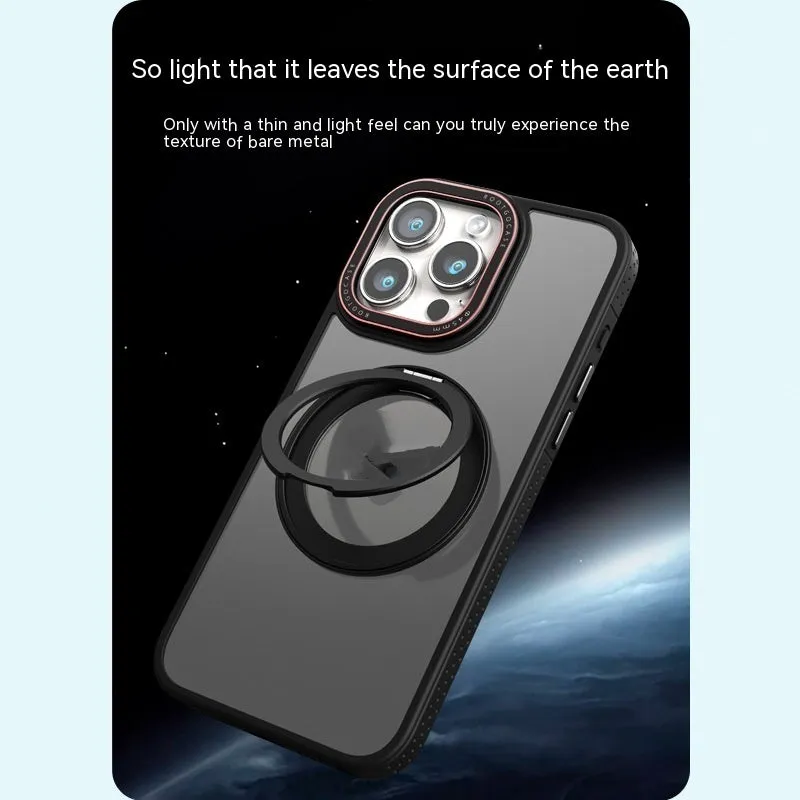 Rotary magnetic invisible bracket phone case for iPhone, silicone shockproof cover in black