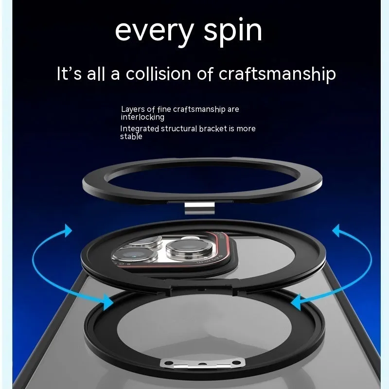 Rotary magnetic invisible bracket phone case for iPhone, silicone shockproof cover in black