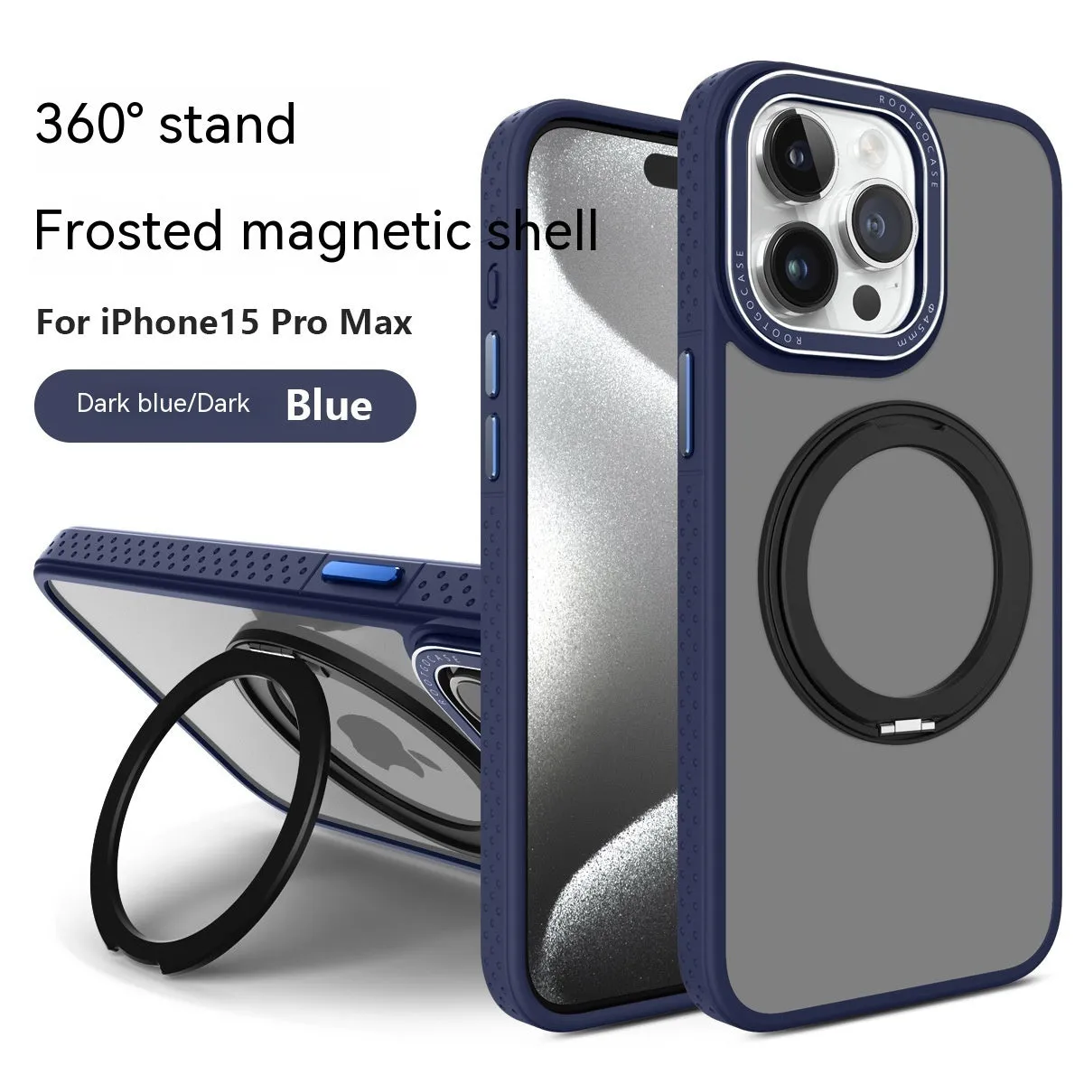 Rotary magnetic invisible bracket phone case for iPhone, silicone shockproof cover in black