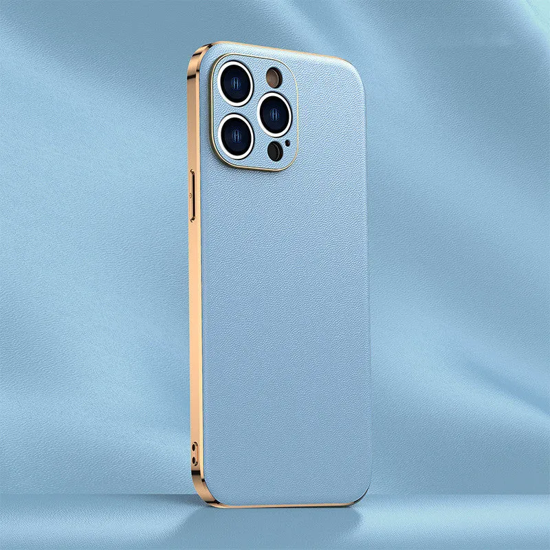 Genuine leather back cover for iPhone 13 in Elegant Black with camera cutout