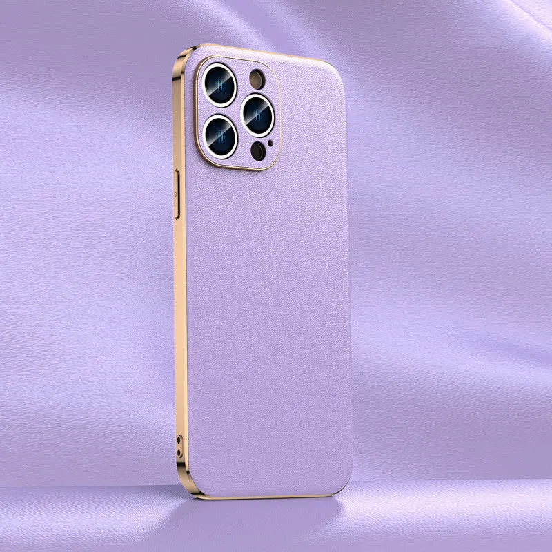 Genuine leather back cover for iPhone 13 in Elegant Black with camera cutout