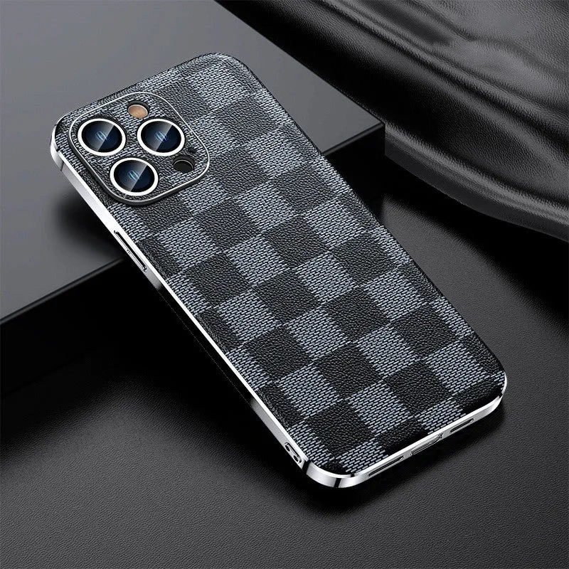 Genuine leather back cover for iPhone 13 in Elegant Black with camera cutout