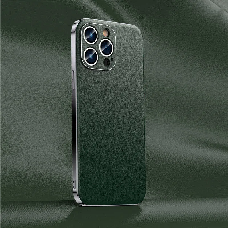 Genuine leather back cover for iPhone 13 in Elegant Black with camera cutout