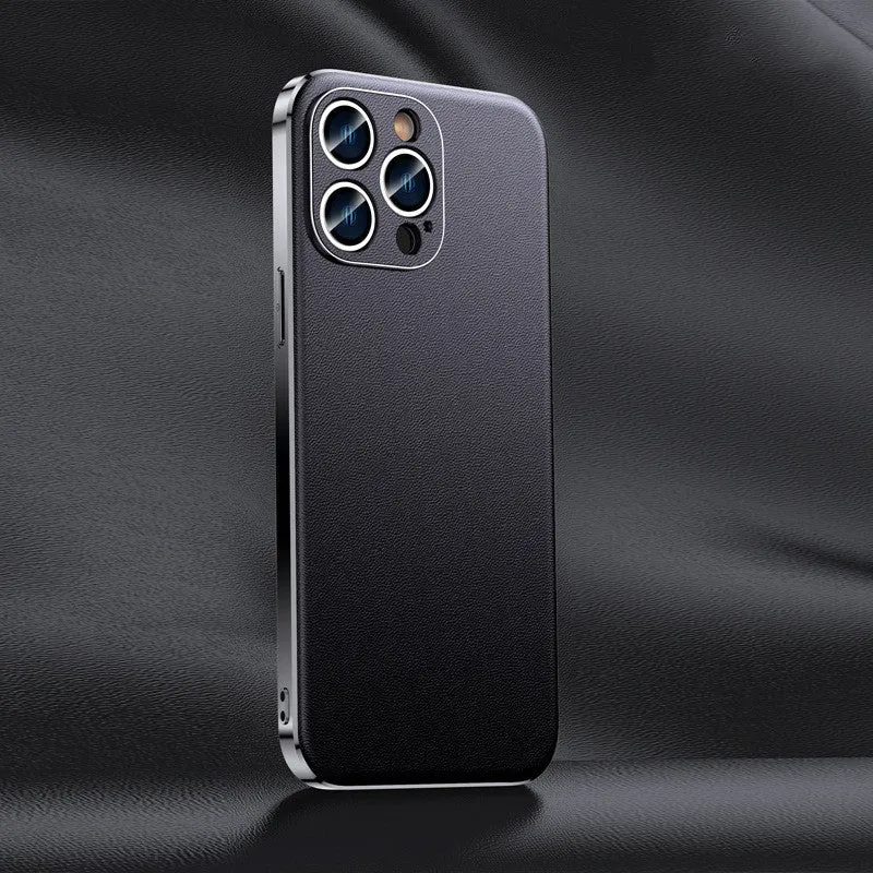 Genuine leather back cover for iPhone 13 in Elegant Black with camera cutout