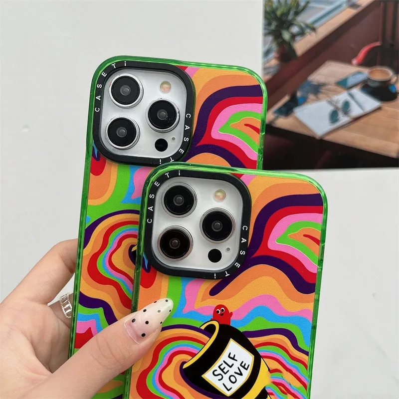 Green Love Yourself More glitter acrylic hard phone case for Apple iPhone models 11 to 15 Pro Max