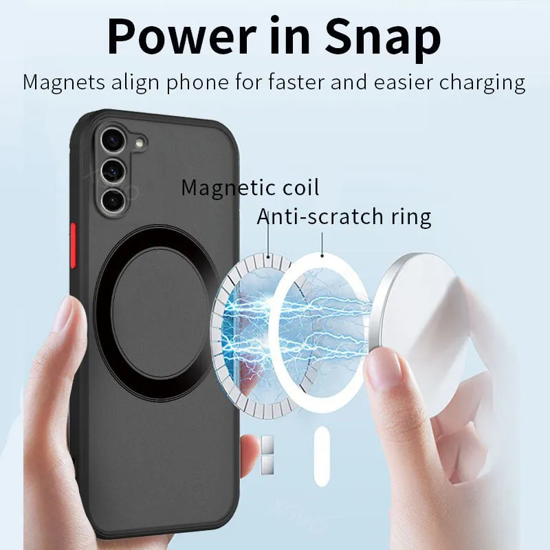 Samsung magnetic suction frosted phone case in black with TPU edge and PC hard back