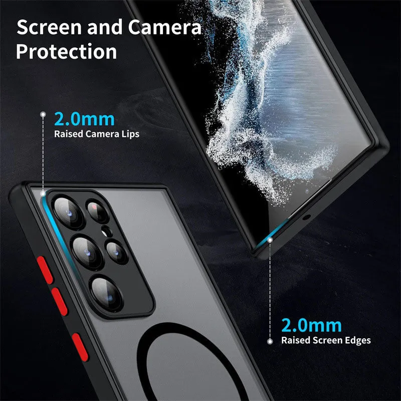 Samsung magnetic suction frosted phone case in black with TPU edge and PC hard back