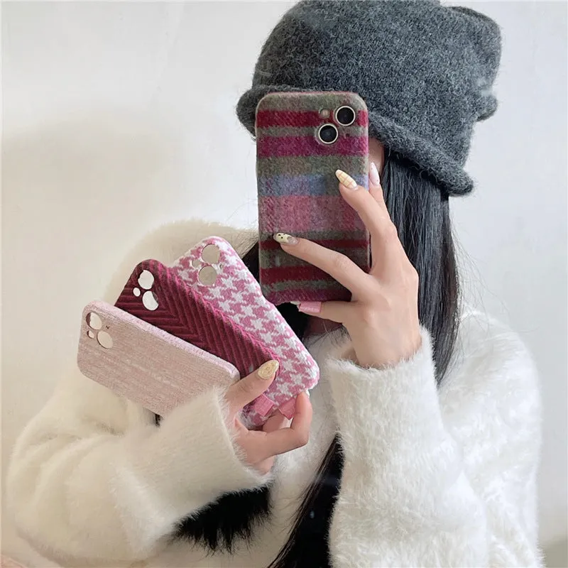 Pink houndstooth patterned TPU drop-resistant phone case for iPhone models