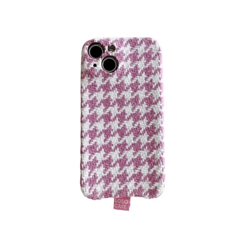 Pink houndstooth patterned TPU drop-resistant phone case for iPhone models