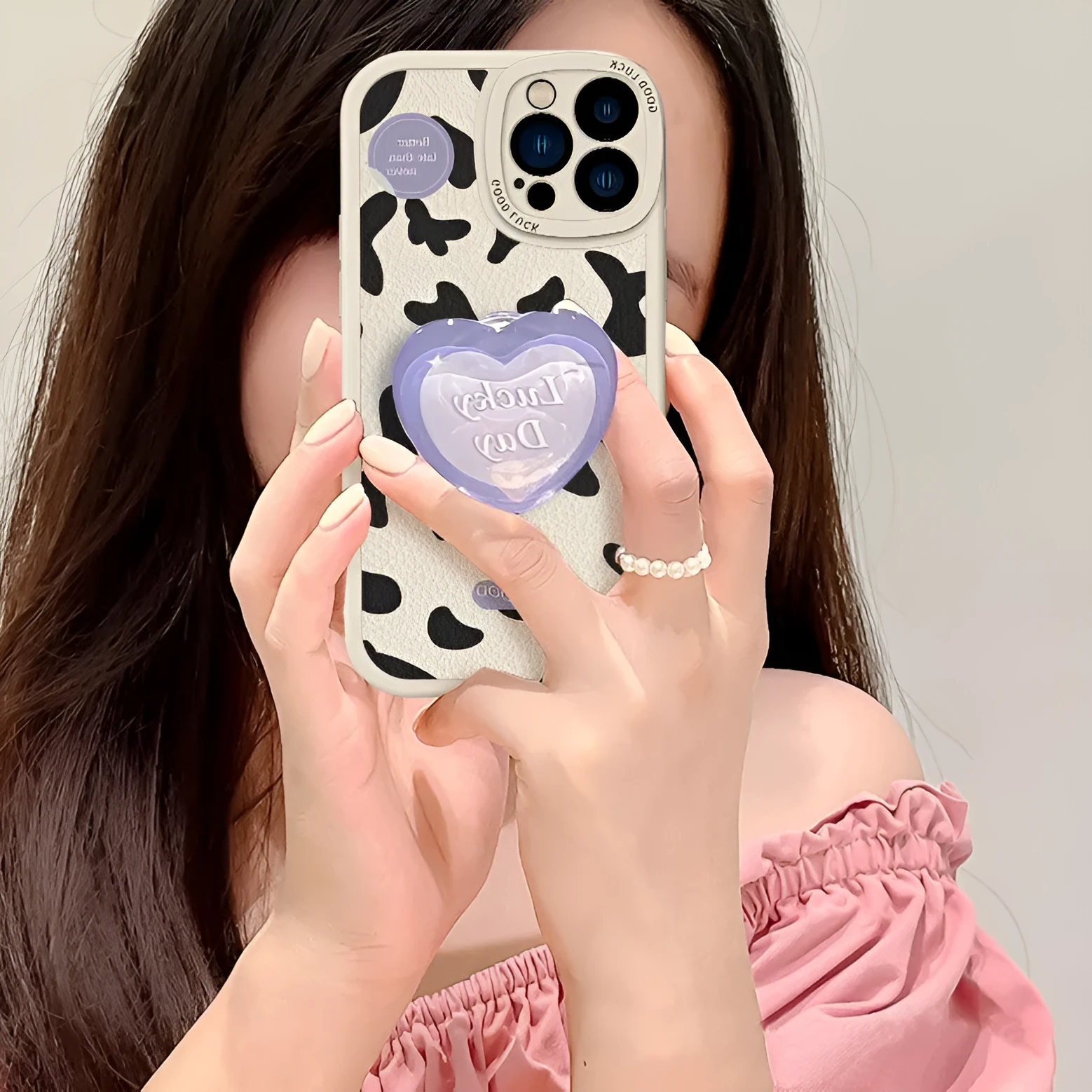 Love cows pattern phone case with bracket in antique white for iPhone