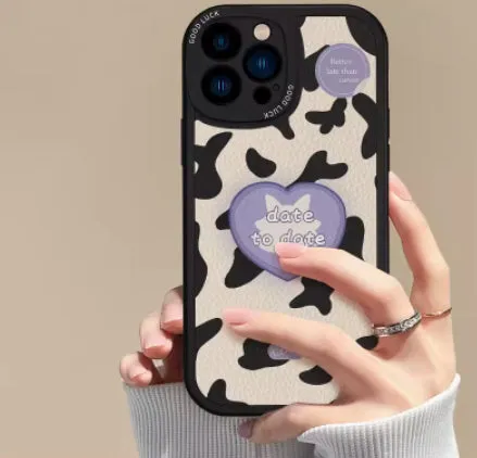 Love cows pattern phone case with bracket in antique white for iPhone