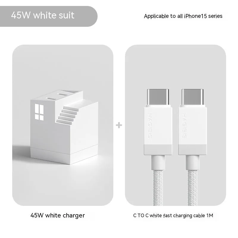 45W dual port Type C fast charging head wall charger box in white with two Type C ports