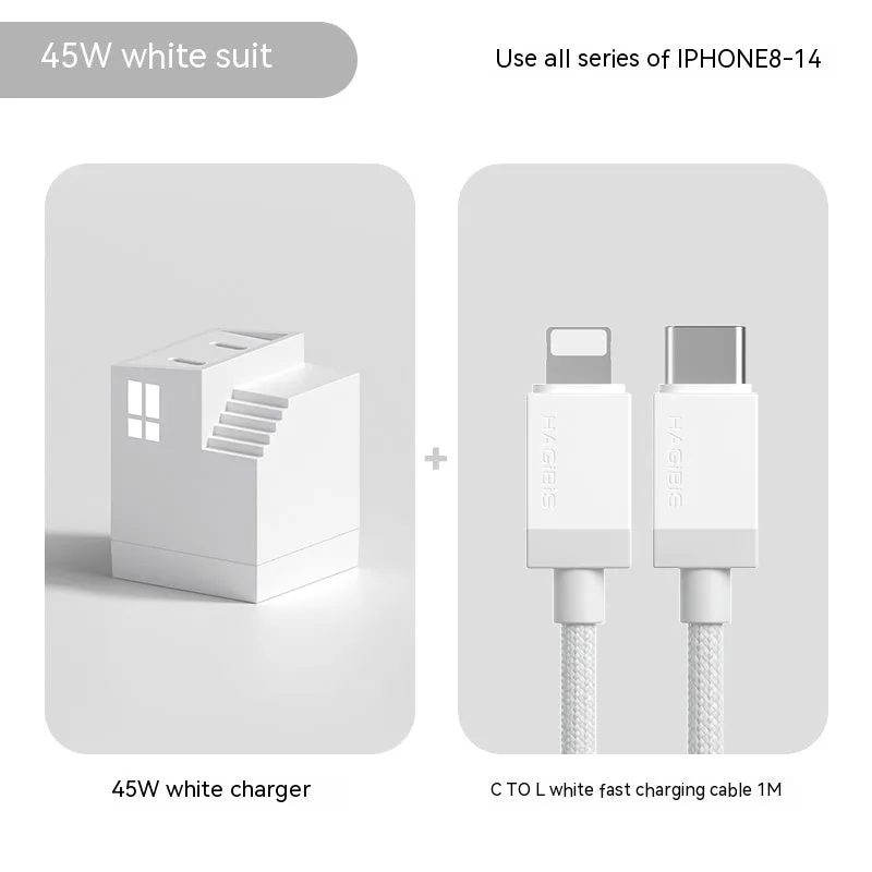 45W dual port Type C fast charging head wall charger box in white with two Type C ports